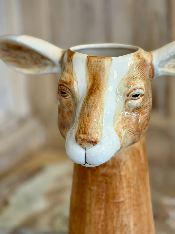 10.25" Hand-Painted Stoneware Goat Vase