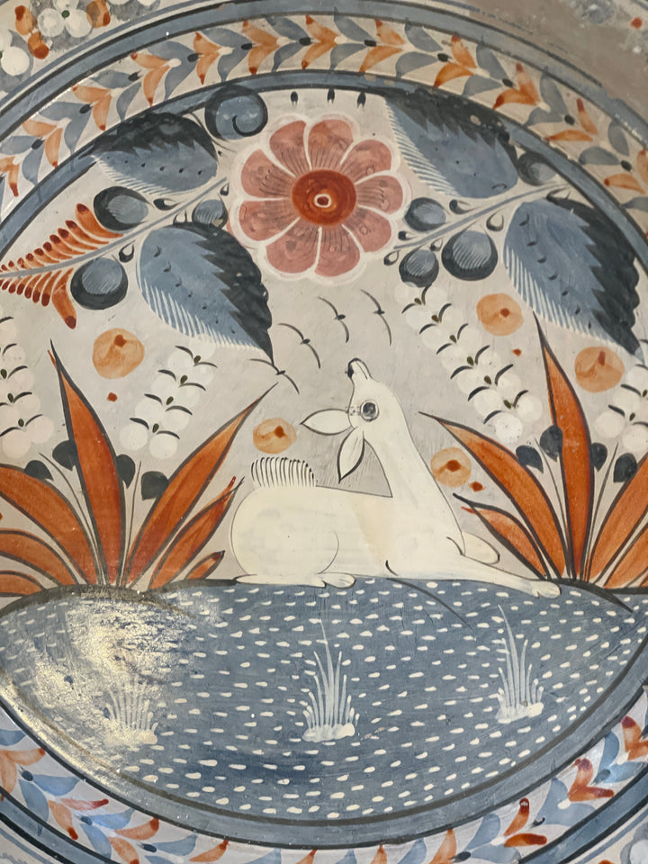 Vintage Hand-Painted Folkart Terracotta Platter / Wall Hanging