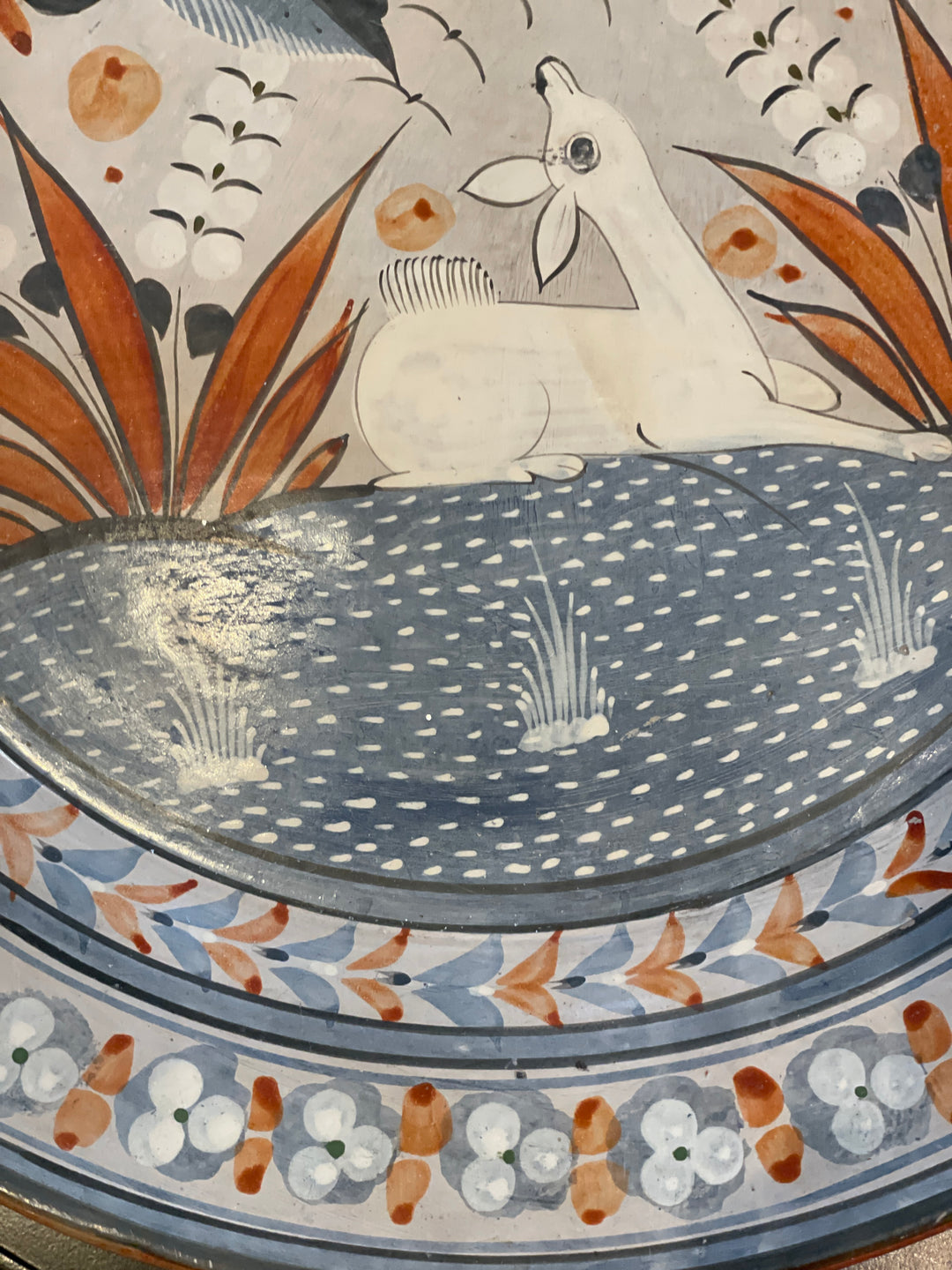 Vintage Hand-Painted Folkart Terracotta Platter / Wall Hanging