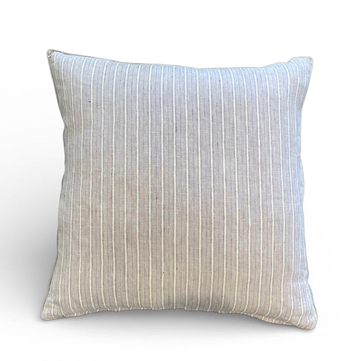 Custom 21" x 21" Pillow made from Vintage Lavender, Cream + Black Stripe Linen