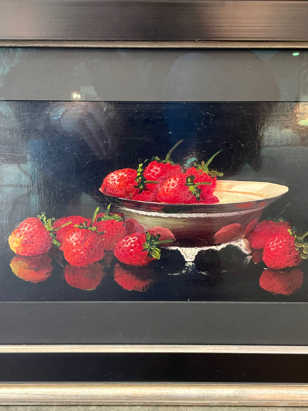 Vintage Oil Still Life Painting of Strawberries
