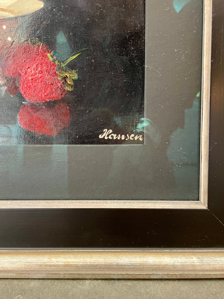Vintage Oil Still Life Painting of Strawberries