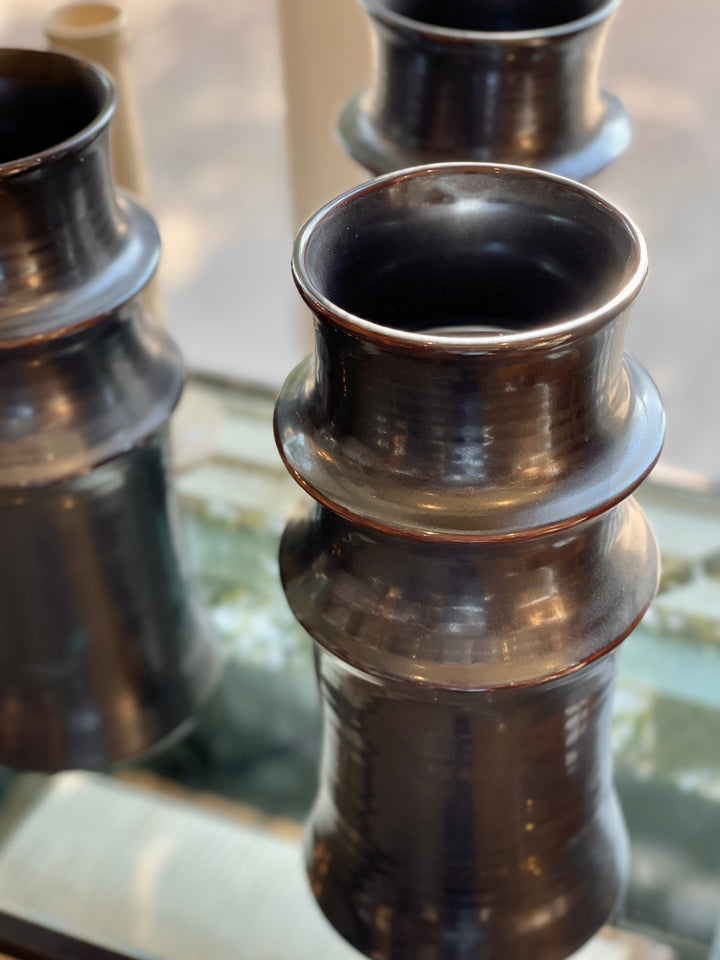 Ceramic Cylinder Vase w Gunmetal Glaze