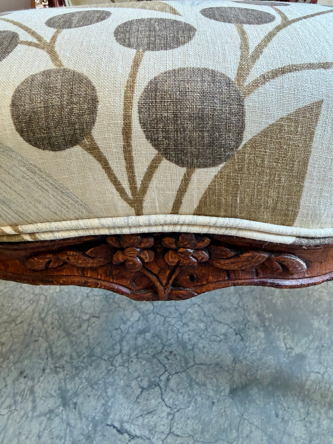 Antique French Hand-Carved Wood Armchairs, Newly Upholstered | Pair