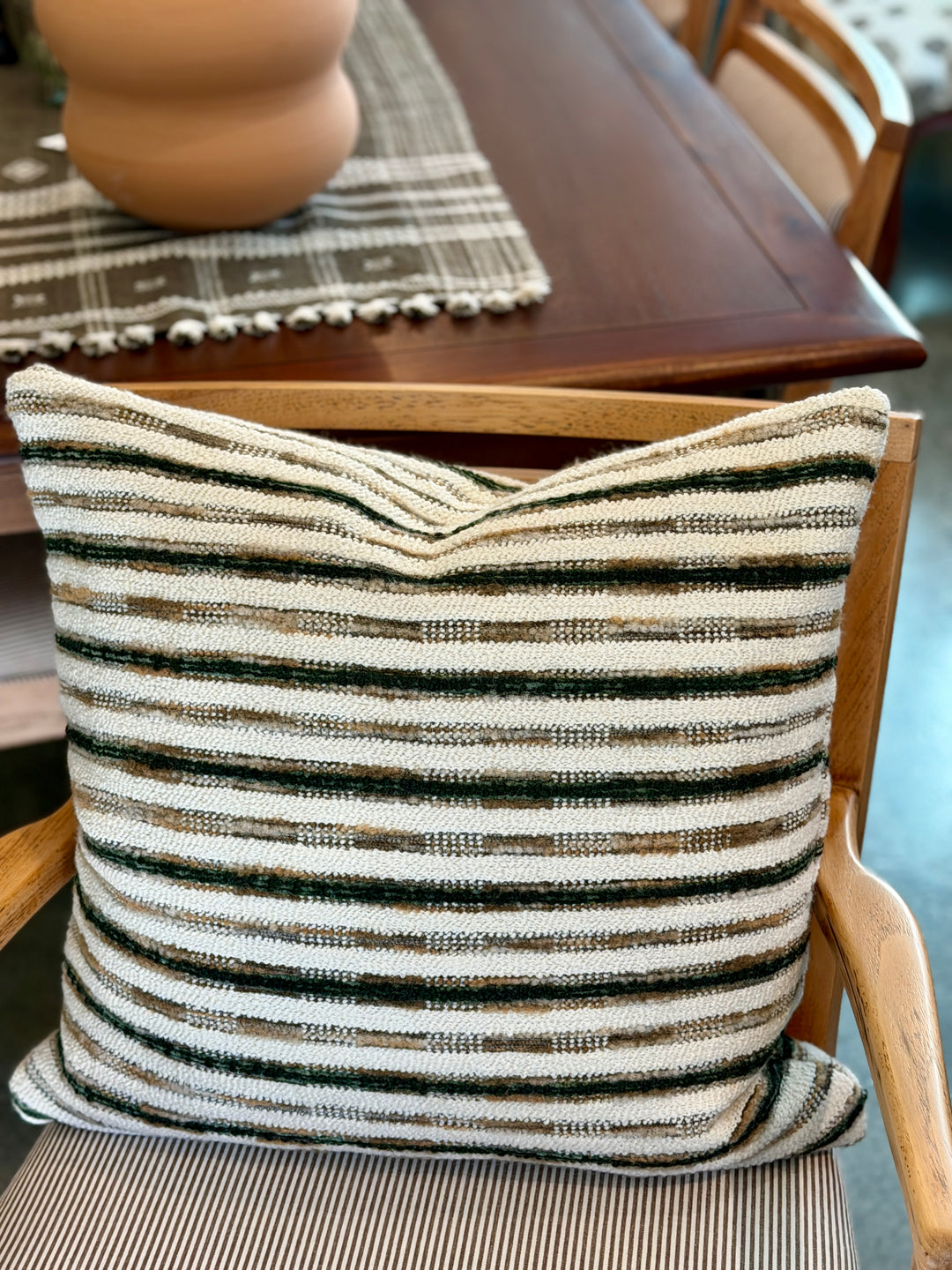 Custom 21" x 21" Pillow made of a Richly Textured Wool Stripe Fabric, Italy