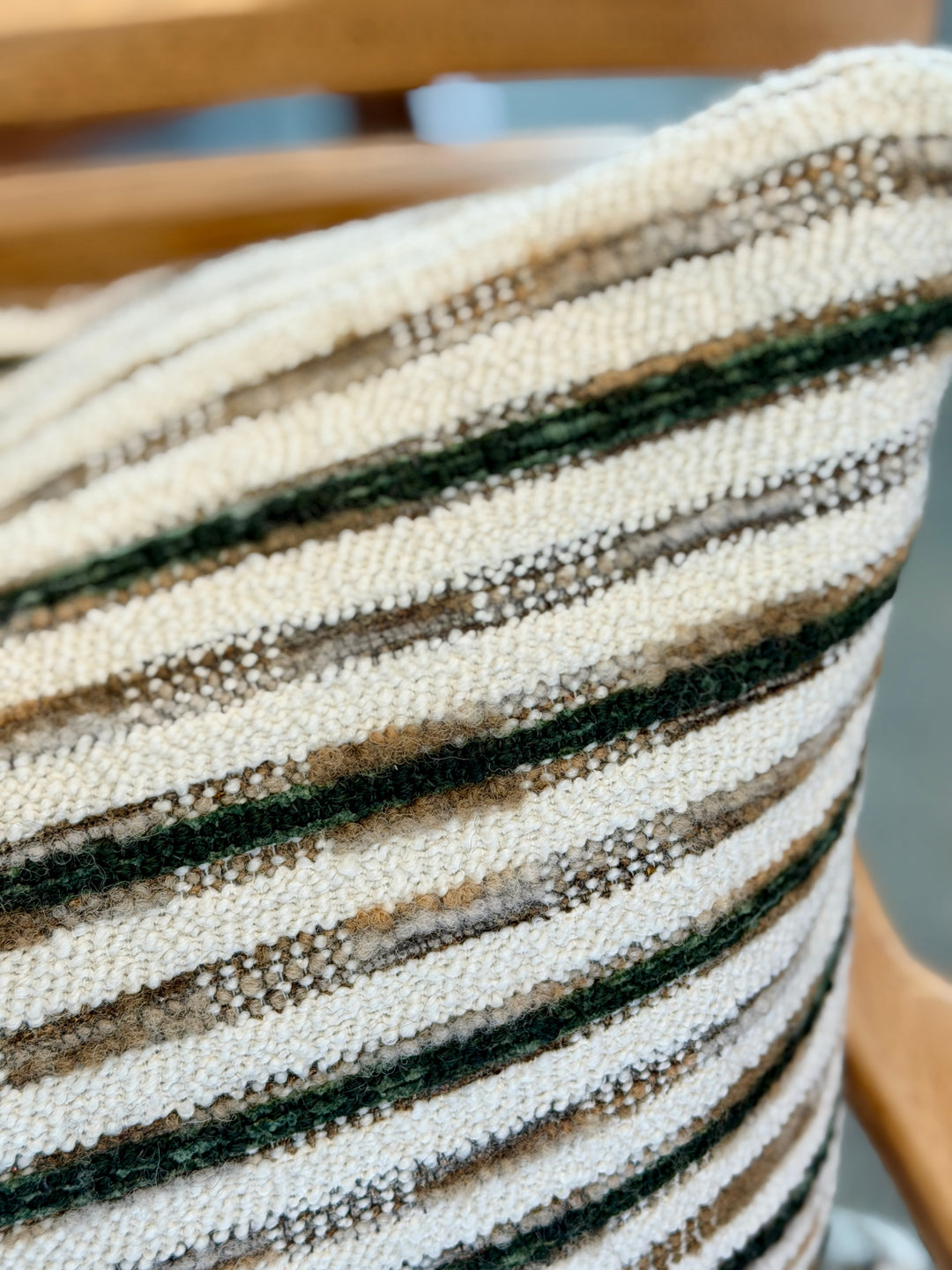 Custom 21" x 21" Pillow made of a Richly Textured Wool Stripe Fabric, Italy