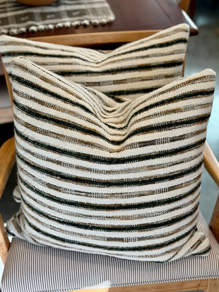 Custom 21" x 21" Pillow made of a Richly Textured Wool Stripe Fabric, Italy