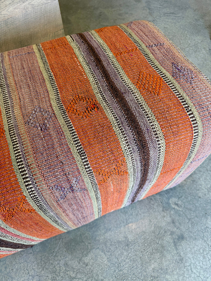 Custom Bench Newly Upholstered in Vintage Hand Woven Stripe Rug, Turkey