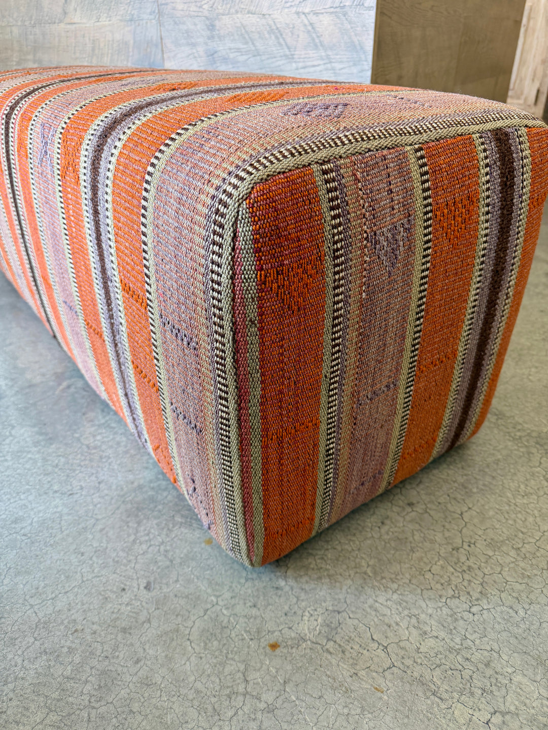 Custom Bench Newly Upholstered in Vintage Hand Woven Stripe Rug, Turkey