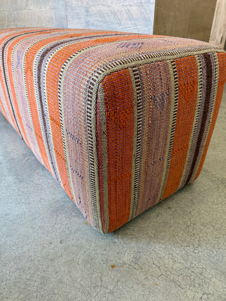 Custom Bench Newly Upholstered in Vintage Hand Woven Stripe Rug, Turkey