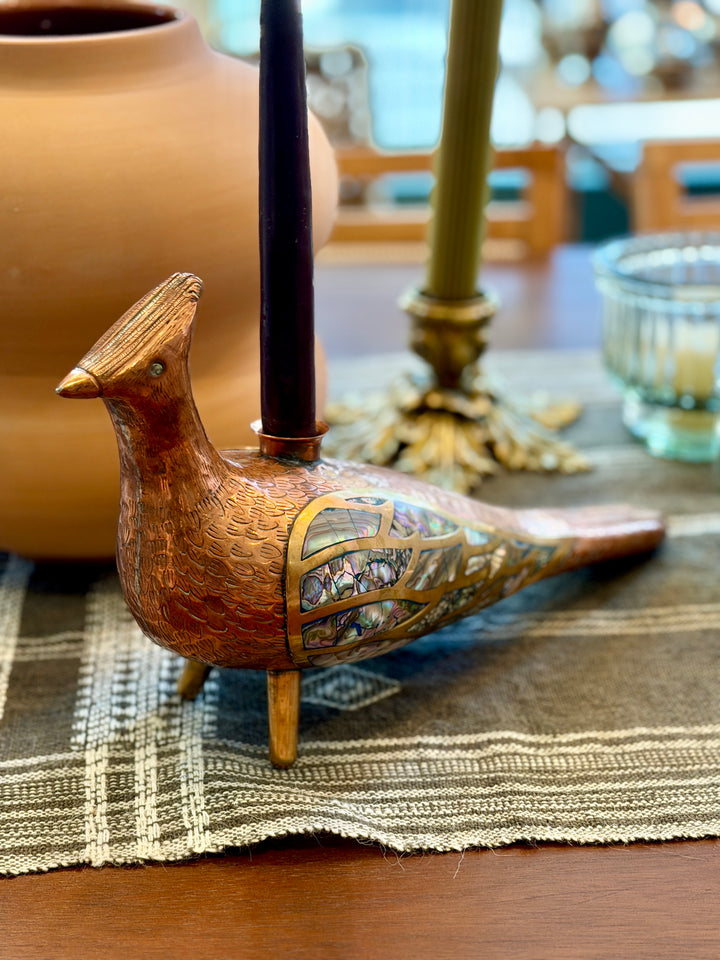 Mid-Century Copper, Brass + Abalone Bird Candle Holder - Los Castillo, Mexico