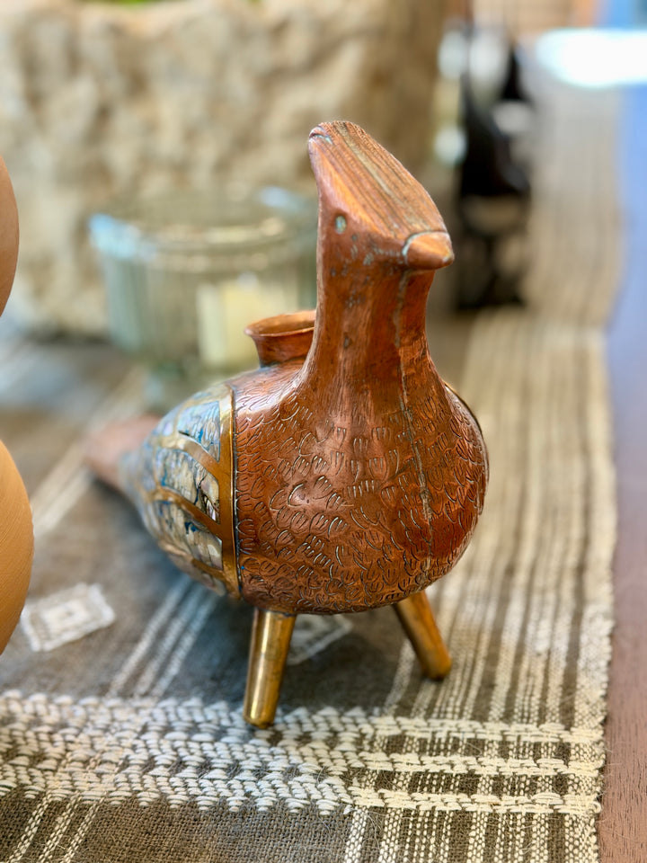 Mid-Century Copper, Brass + Abalone Bird Candle Holder - Los Castillo, Mexico
