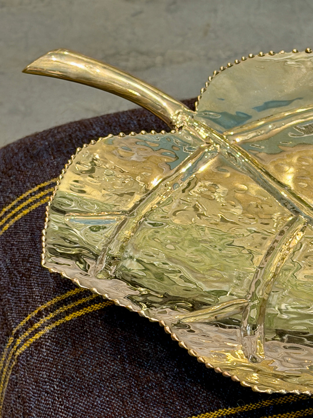 Vintage Handmade Footed Brass Leaf Tray with Handle