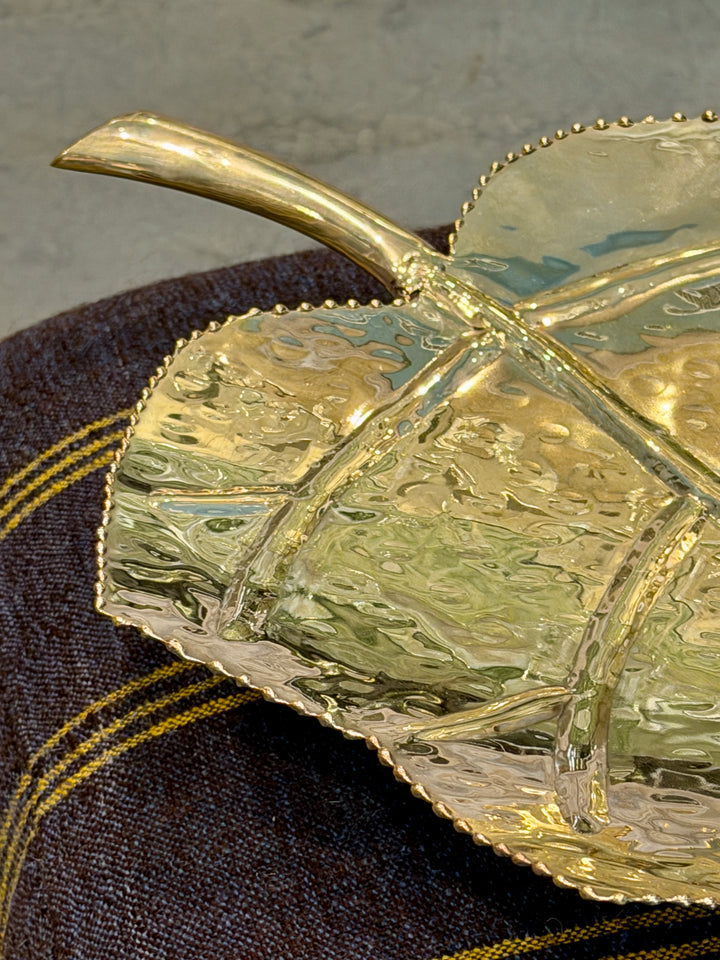 Vintage Handmade Footed Brass Leaf Tray with Handle