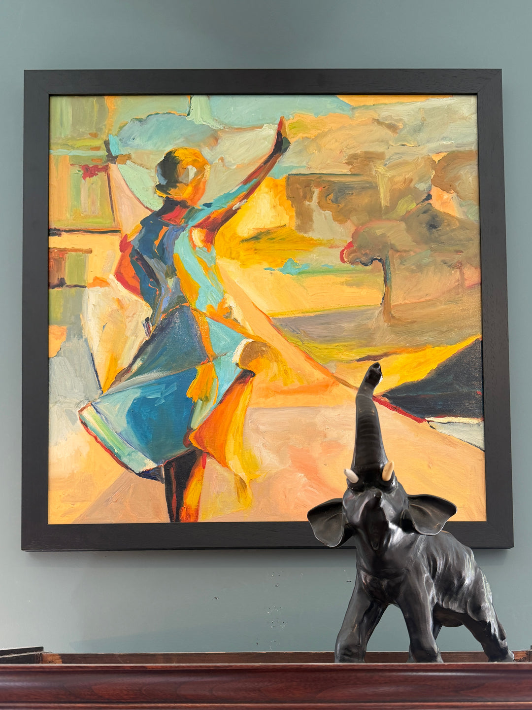 Vintage Abstract Oil Painting of a Woman Waving