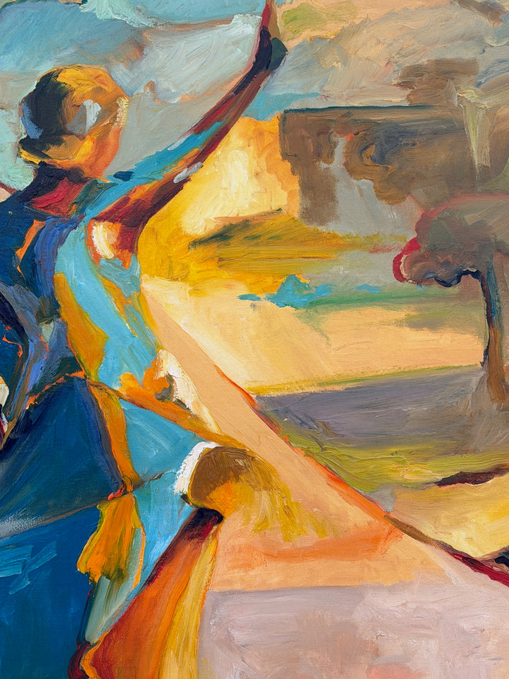 Vintage Abstract Oil Painting of a Woman Waving