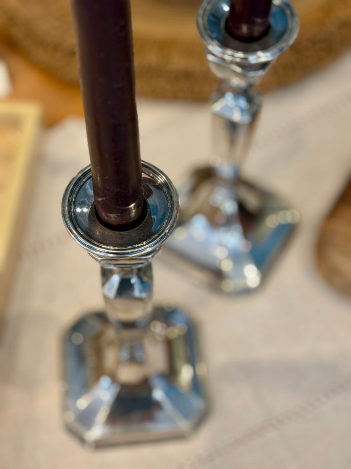Vintage Derby Silver-Plate Candlesticks| Pair