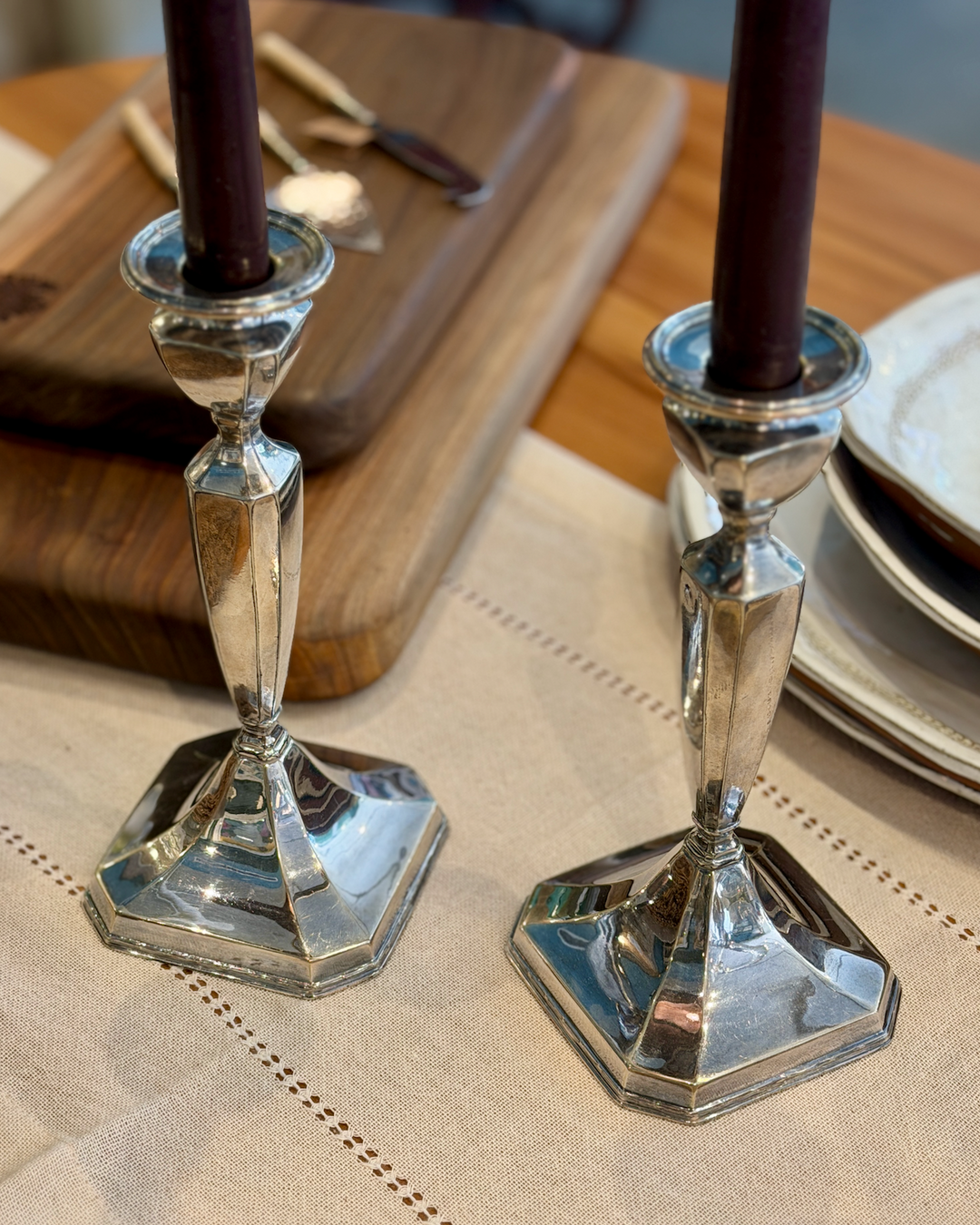 Vintage Derby Silver-Plate Candlesticks| Pair