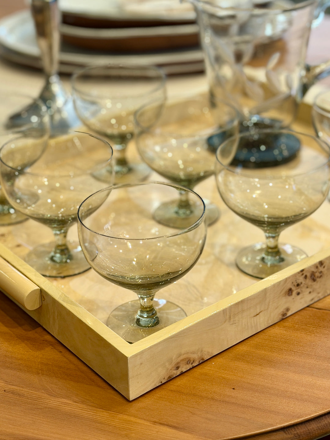 Natural Burl Wood Veneer Tray with Handles | 18.5" x 14"