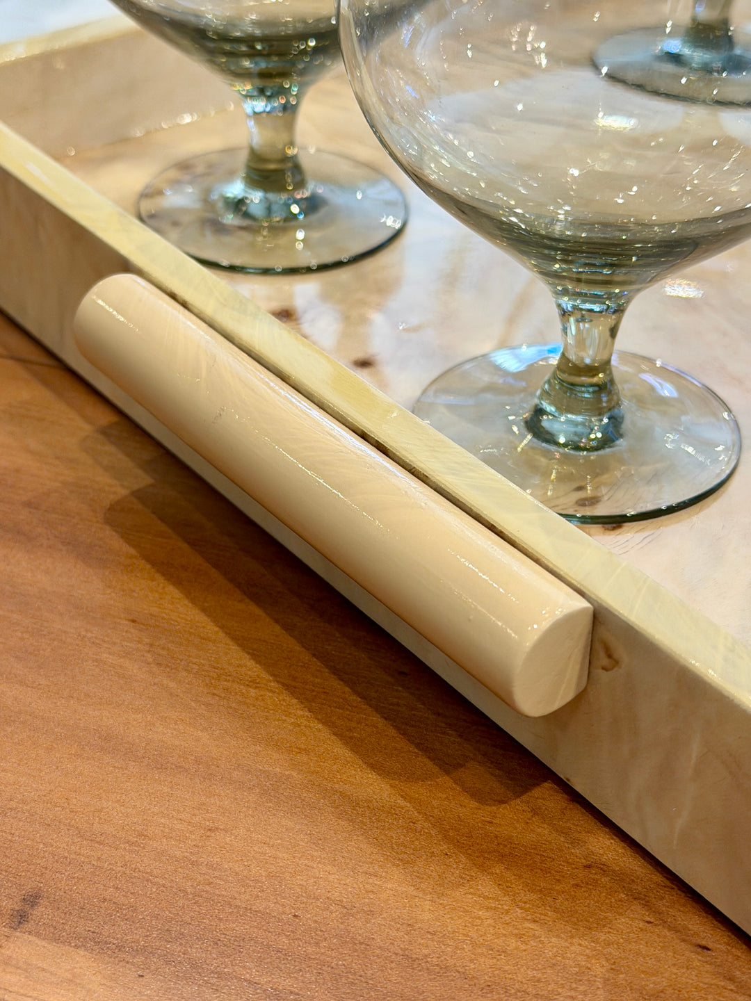 Natural Burl Wood Veneer Tray with Handles | 18.5" x 14"