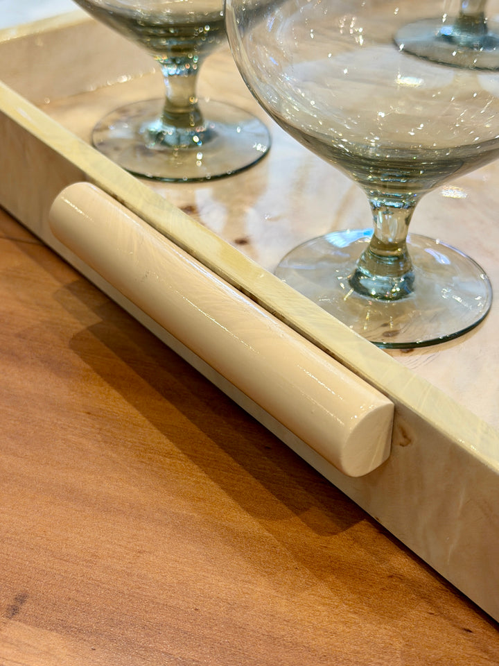 Natural Burl Wood Veneer Tray with Handles | 18.5" x 14"