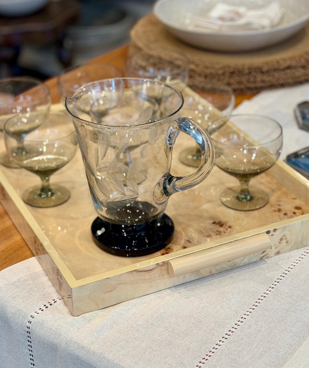 Natural Burl Wood Veneer Tray with Handles | 18.5" x 14"