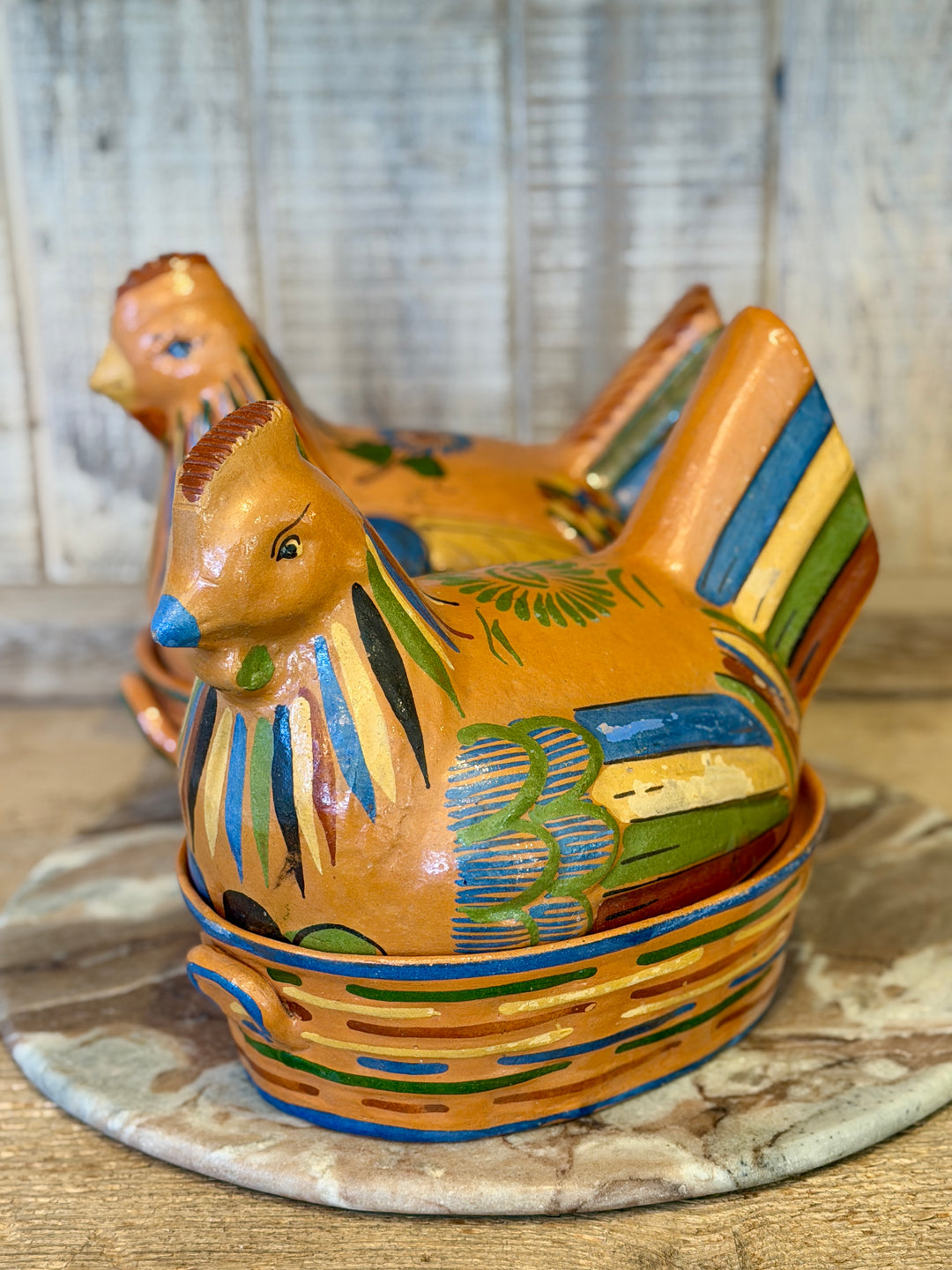 Vintage Mexican Tlaquepaque Folk Art Pottery Hen Covered Casserole | A
