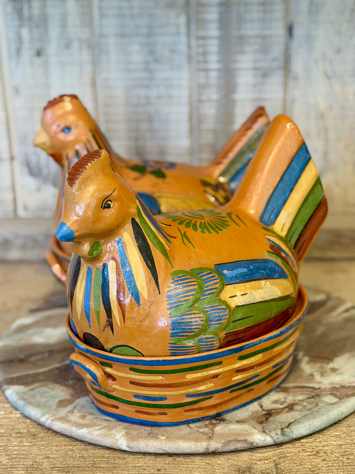 Vintage Mexican Tlaquepaque Folk Art Pottery Hen Covered Casserole | A