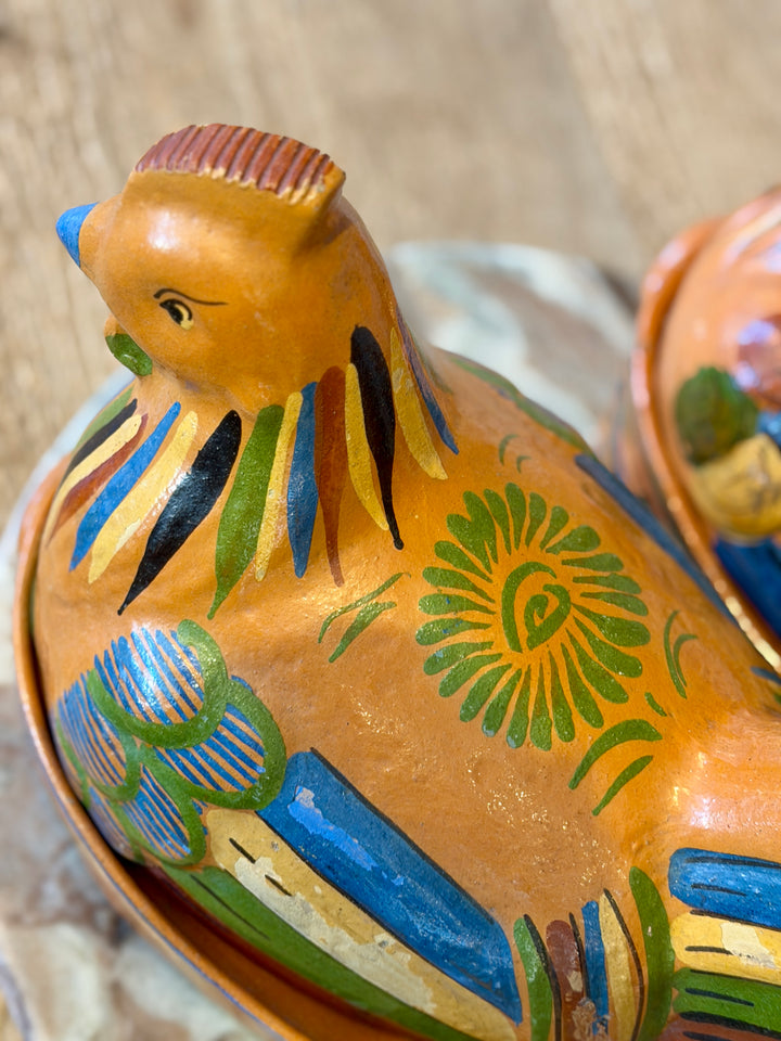 Vintage Mexican Tlaquepaque Folk Art Pottery Hen Covered Casserole | A