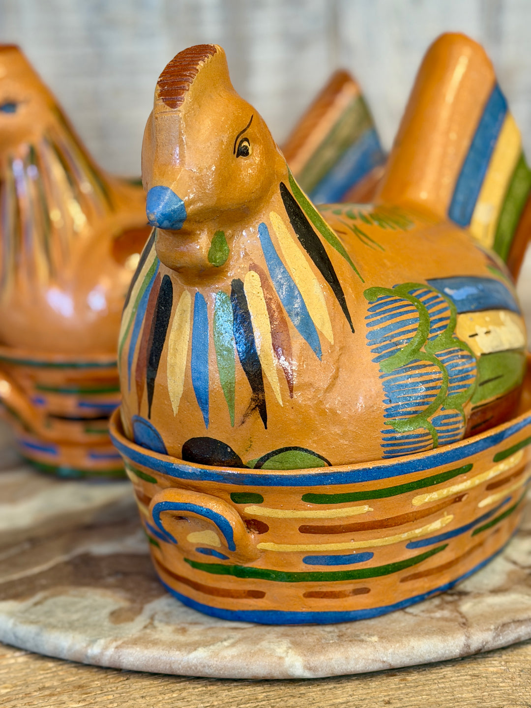 Vintage Mexican Tlaquepaque Folk Art Pottery Hen Covered Casserole | A