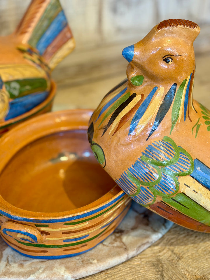 Vintage Mexican Tlaquepaque Folk Art Pottery Hen Covered Casserole | A