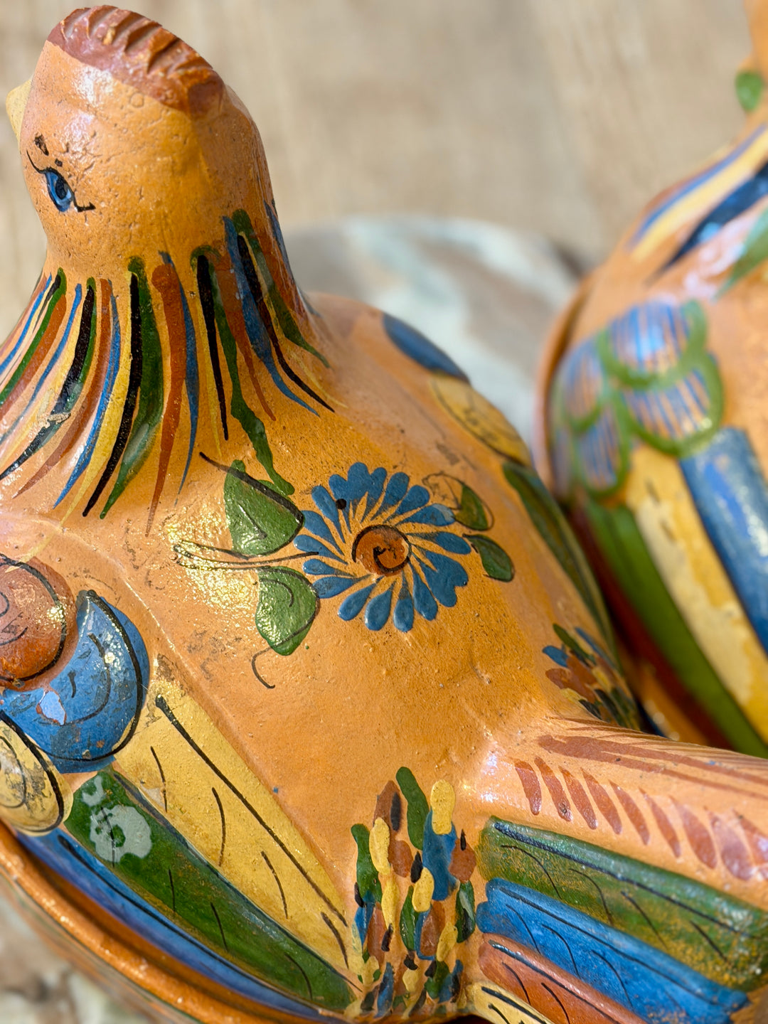 Vintage Mexican Tlaquepaque Folk Art Pottery Hen Covered Casserole | B