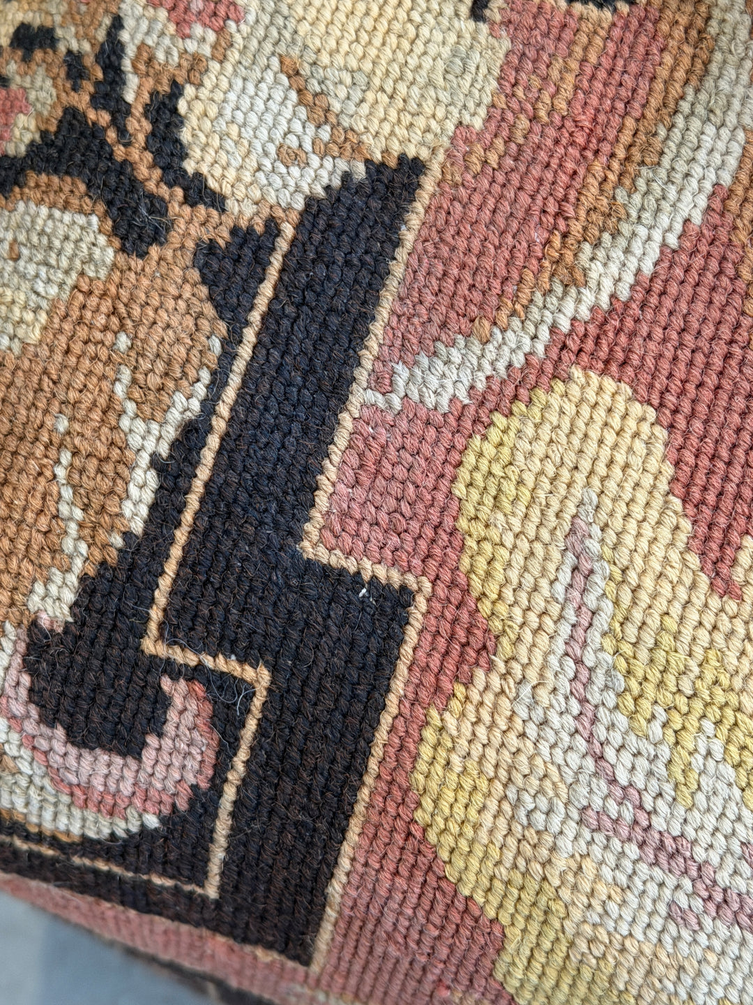 Custom 30" x 30" x 18" Ottoman, Upholstered in a Vintage Wool Needlepoint Rug