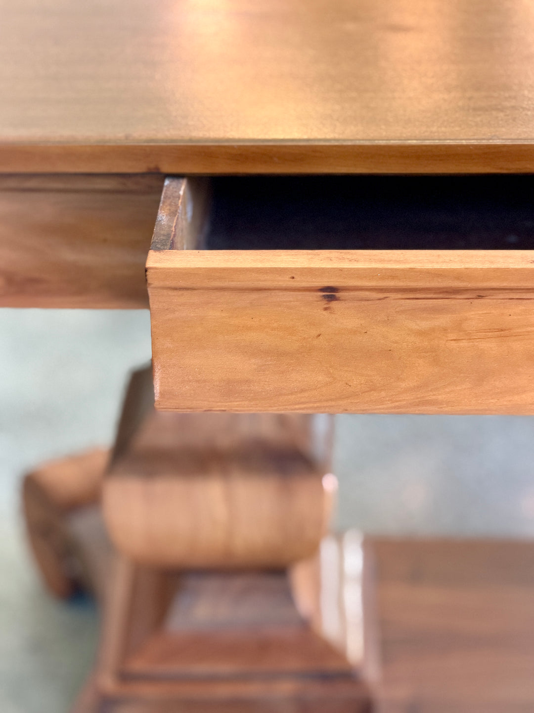 Antique Mahogany Console Table w/ Double Pedestal Base