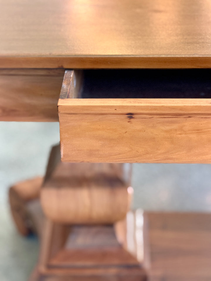 Antique Mahogany Console Table w/ Double Pedestal Base