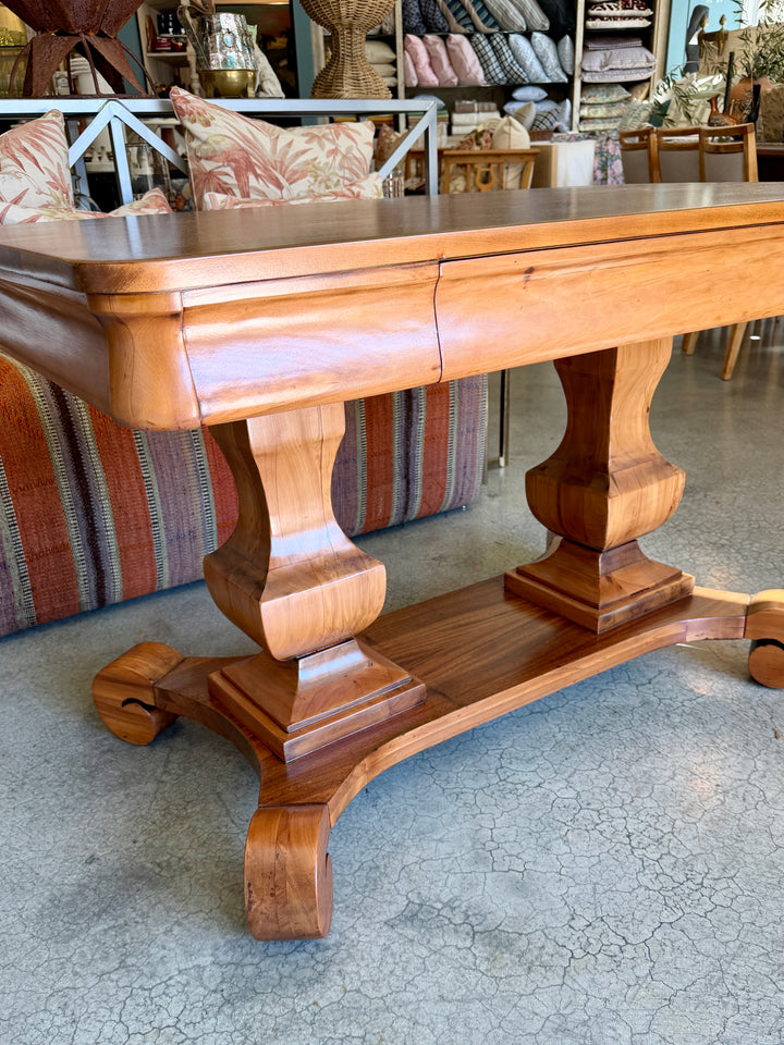 Antique Mahogany Console Table w/ Double Pedestal Base