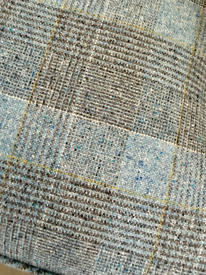 Vintage Oversized Lounge Chair Newly Upholstered in Chambray Wool Plaid