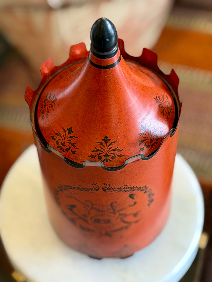 VIntage Italian Tolware Covered Urn w/ Painted Musical Motif