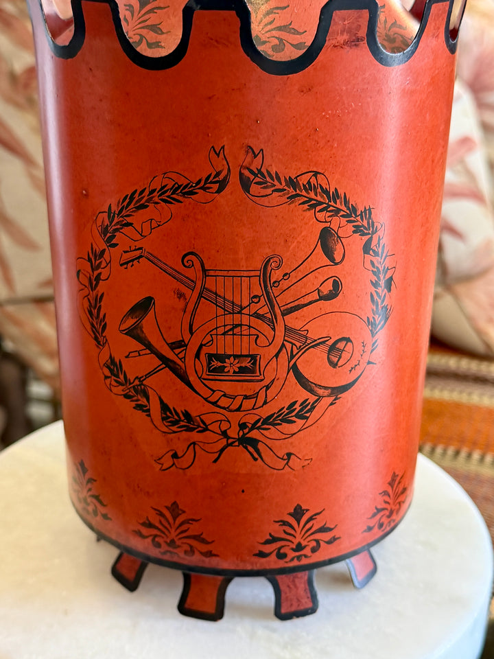 VIntage Italian Tolware Covered Urn w/ Painted Musical Motif