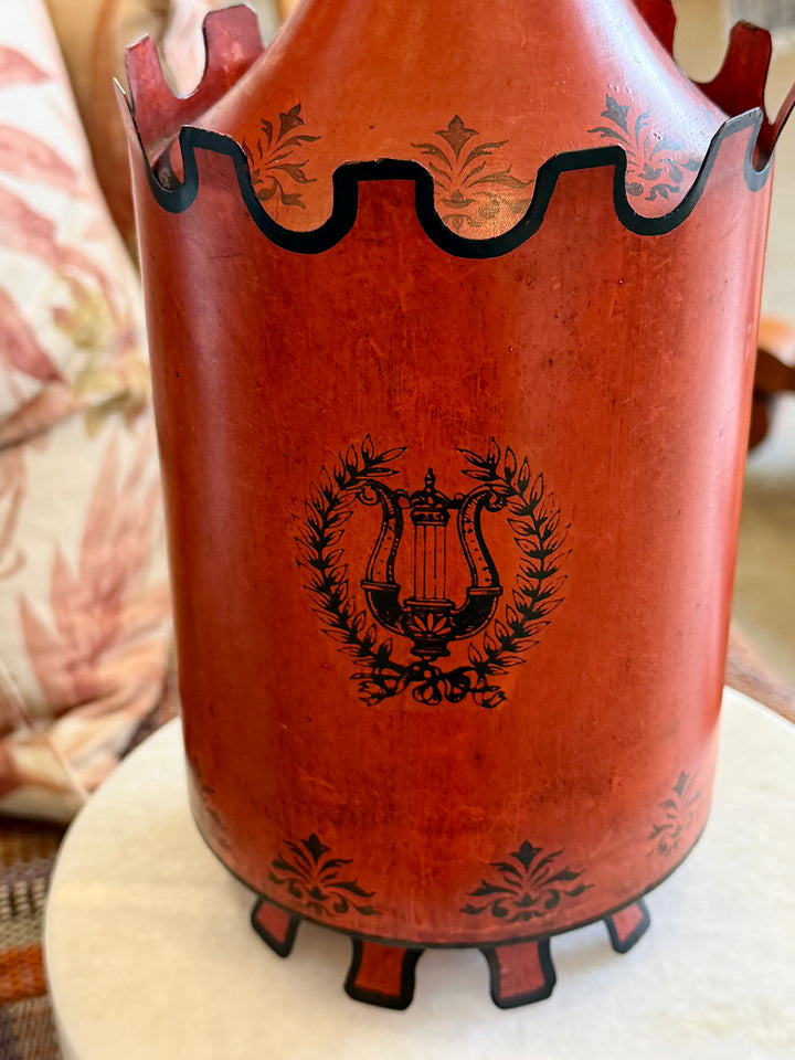 VIntage Italian Tolware Covered Urn w/ Painted Musical Motif