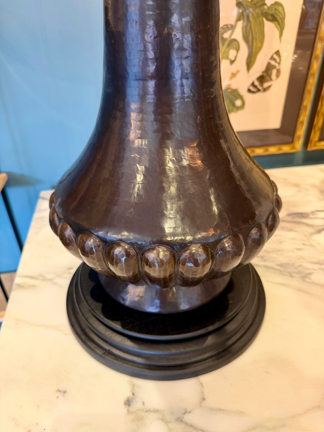 Tall Vintage Hand-Hammered Bronze Table Lamps | Pair