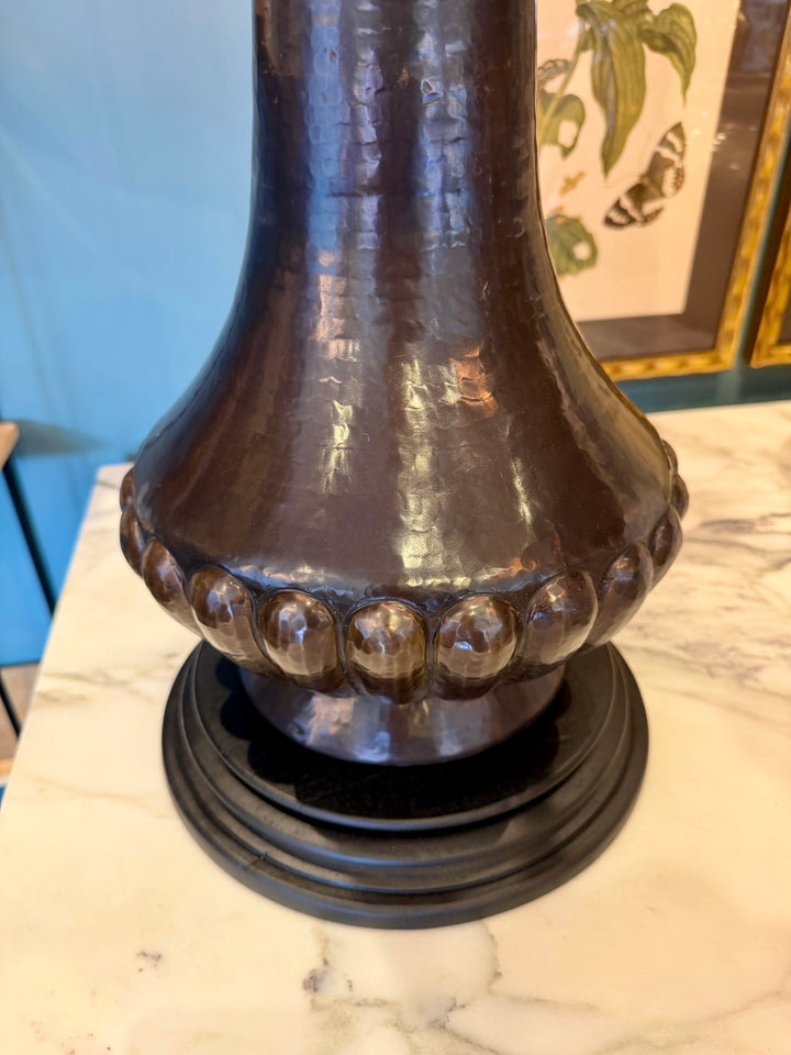 Tall Vintage Hand-Hammered Bronze Table Lamps | Pair