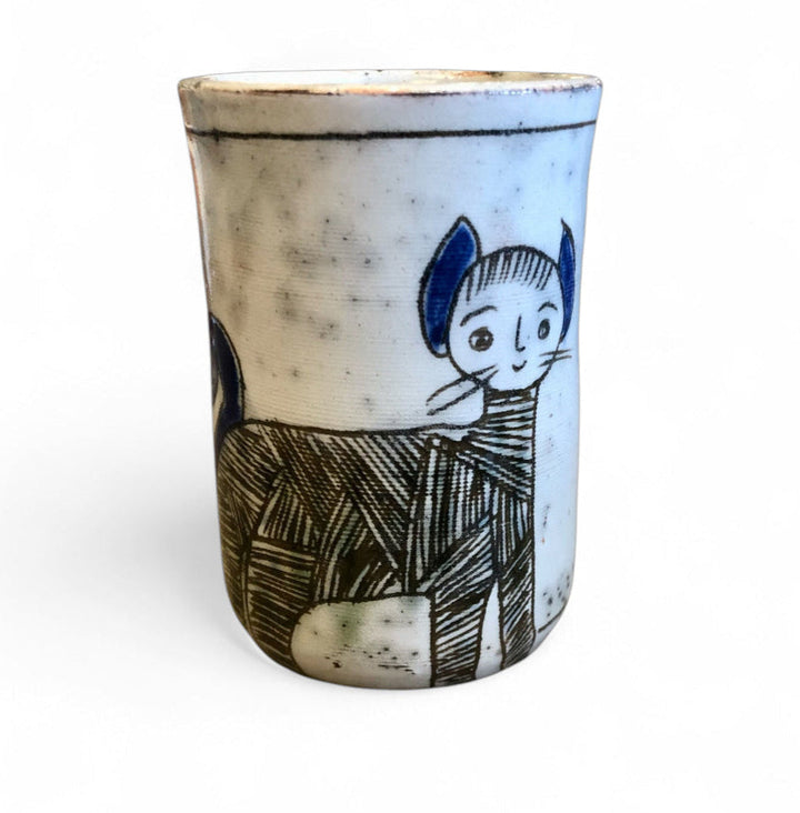 Handmade Pottery Blue Cat Tumbler, Egypt | 2