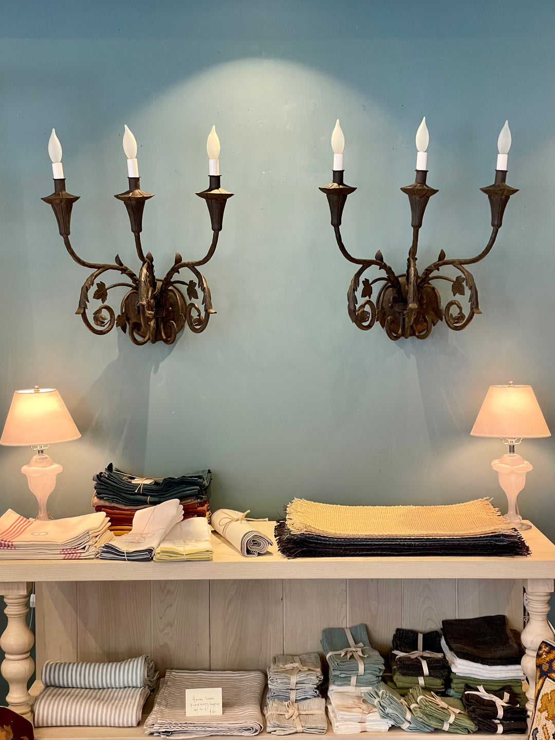 Vintage Large 3-Arm Iron Sconces with New 'French Iron' Finish | Pair