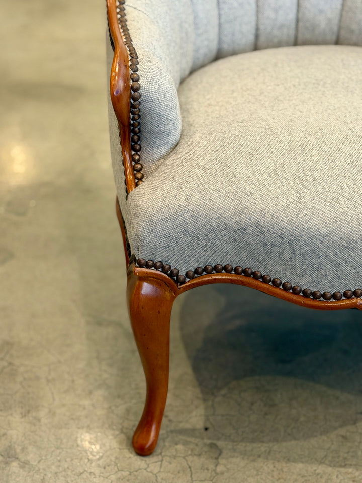 Vintage Victorian Style Spoon Back Chairs in Blue-Grey Wool | Pair