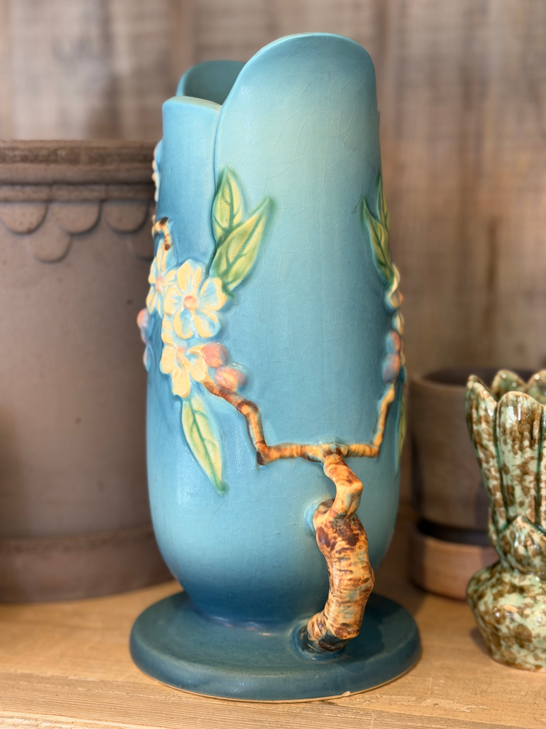Vintage Roseville Pottery Blue Apple Blossom Vase c 1948