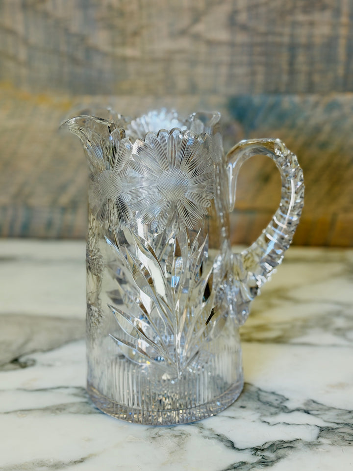 Antique American Brilliant Cut Lead Crystal Pitcher
