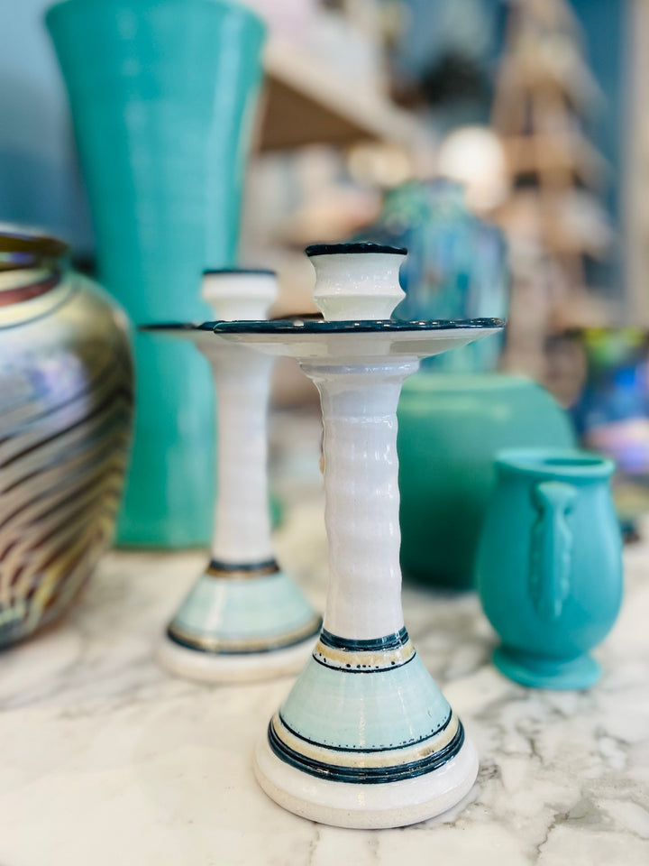 Vintage Round Pottery Vase w/ Matte Green Glaze