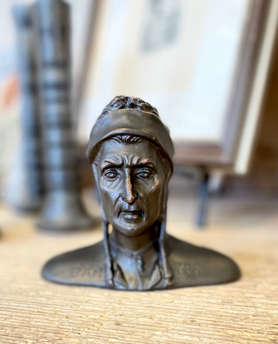 Vintage Small Bronze Bust of Dante