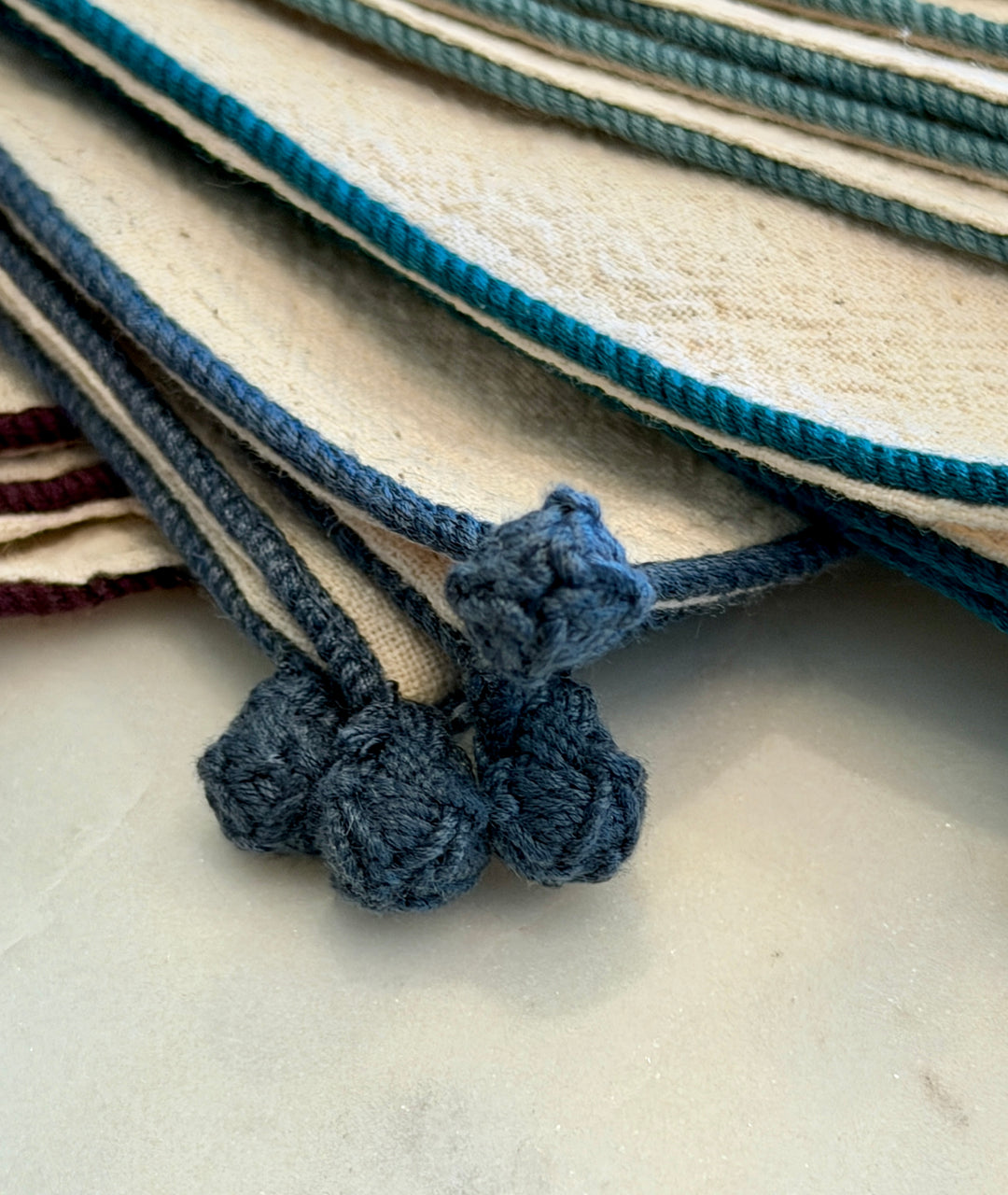 Valerie Barkowski Cotton Napkin w/ Hand Knotted Accents, Morocco | Slate